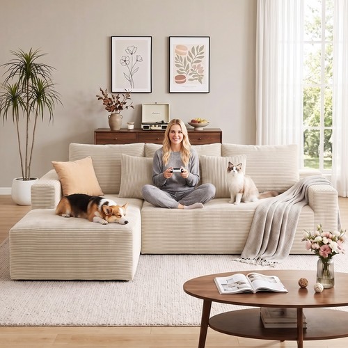 Jumbo cord corner sofa - sofa, suite