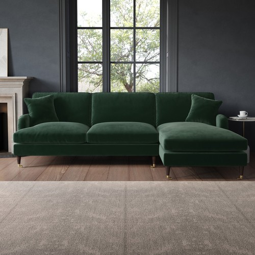 Green velvet shaped sofa - velvet, l
