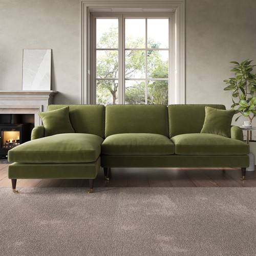 Green velvet shaped sofa 3 - velvet,