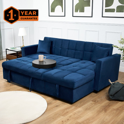 Velvet corner sofa - velvet, bed