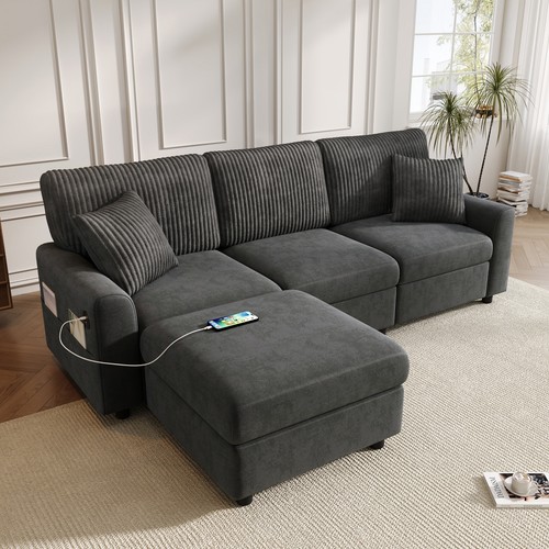 Shaped corner sofa dark grey - sofa,