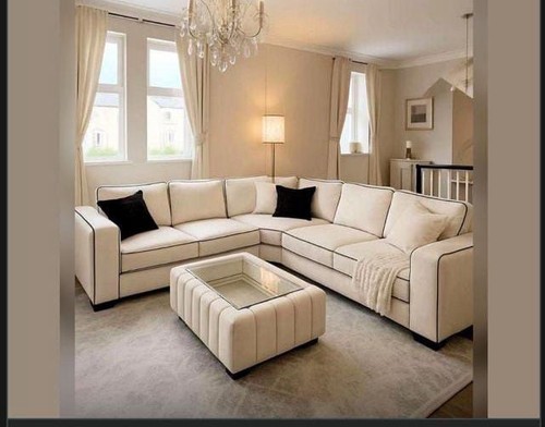 Beige velvet shape corner - beige, l-shape