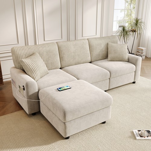 Shaped corner sofa beige - sofa,
