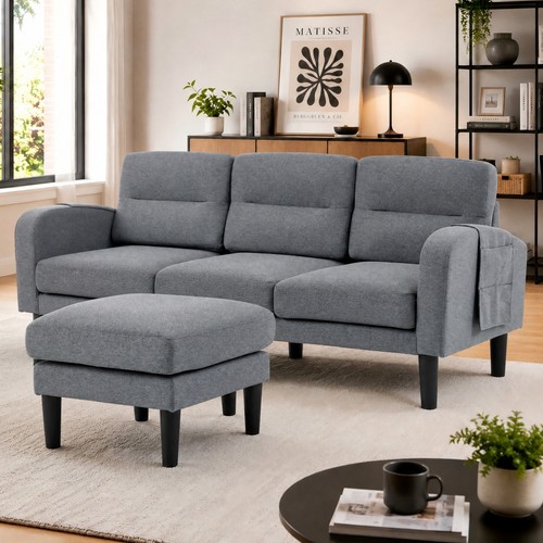Grey cotton and linen sofa - and,